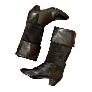 VTG Hana Mackler Size7 Italian Made Leather and Suede Fold Over Slouch Boots